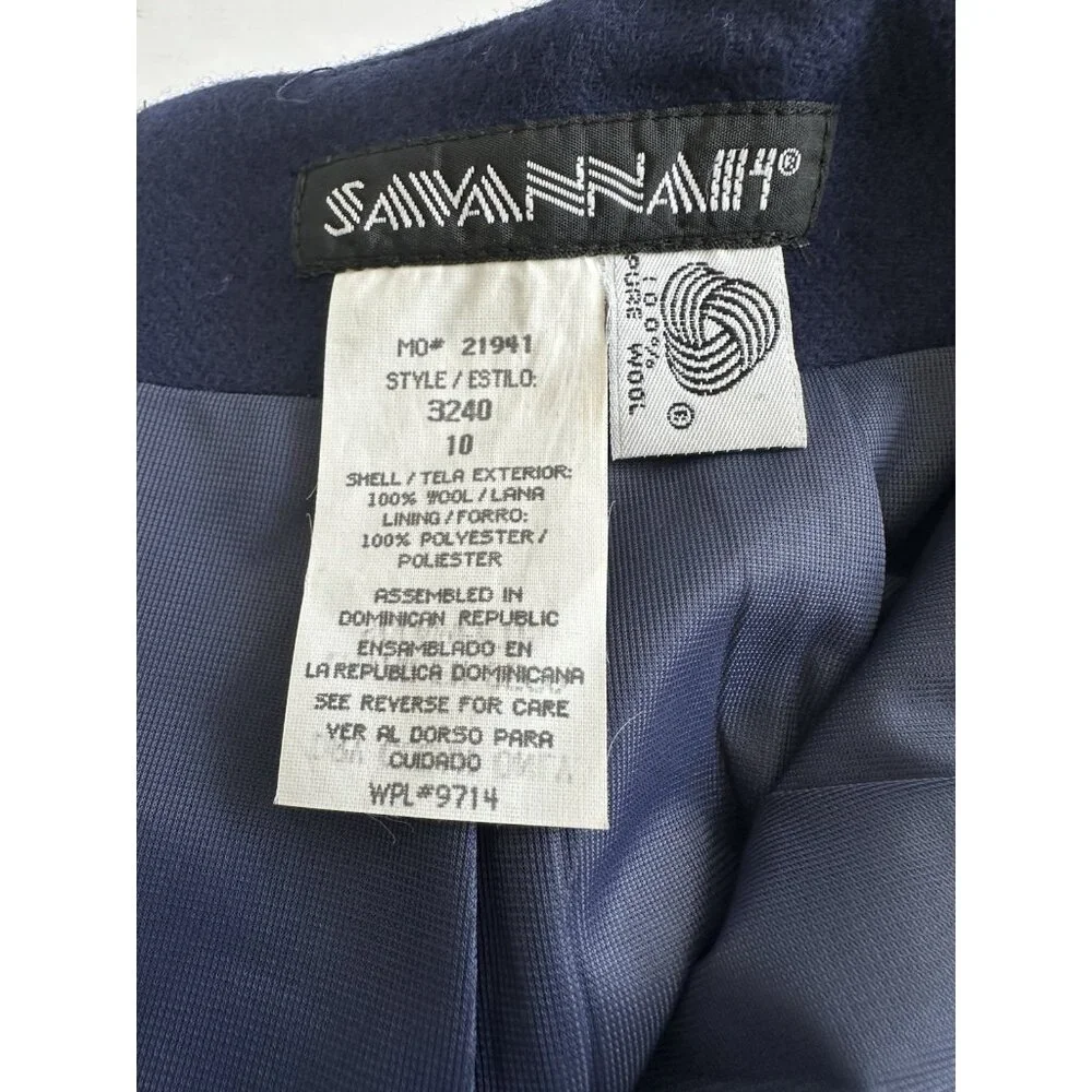 Vtg SAVANNAH 1114 Woolmark Skirt Womens 10 Navy 100% Wool Lined Academia‎ Preppy
